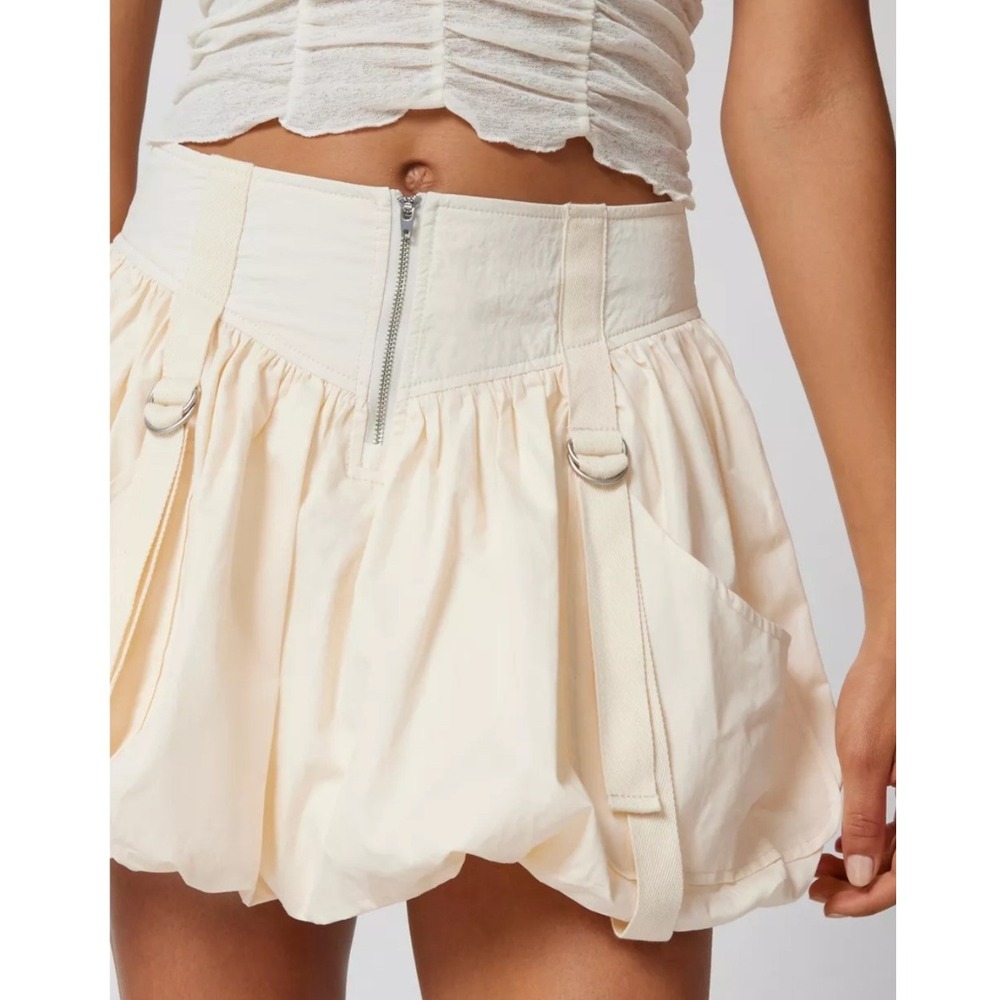 Urban Outfitters Myra Drop Waist Bubble Hem Mini Skirt w/ Straps Small Cream